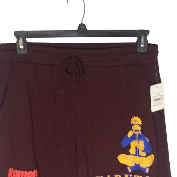 Naruto Shippuden Shorts Mens Medium 32-34 Burgundy Jogger Graphic Ramen Anime - Picture 4 of 15
